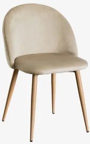 Kana Gestoffeerde Eetkamerstoelen Set Van 2, Staal Natuurlijk Hout & Fluwelen Grijs – Taupe & Fluwelen - Sklum
