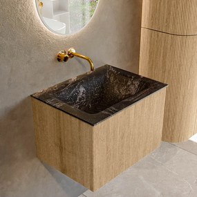 Mondiaz Kurve-dlux 60cm badmeubel oak met 1 lade en wastafel cloud midden zonder kraangat lava