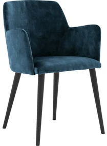 Goossens Eetkamerstoel Baltazar blauw velvet stof met armleuning, urban industrieel