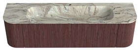 Mondiaz Kurve-dlux 170cm badmeubel ronding links/rechts ruby met 1 lade en 2 deuren en wastafel big large midden 1 kraangat glace
