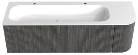 Mondiaz Kurve 145cm badmeubel ronding rechts shadow met 1 lade en deur en wastafel big large links 2 kraangaten