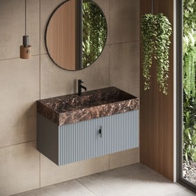 Muebles Zahora badmeubel ribbelfront 100cm baby blauw met Dark Emperador wastafel met kraangat