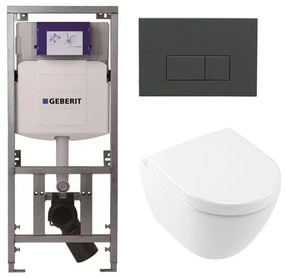 Villeroy & Boch Subway 2.0 compact DirectFlush Toiletset - Geberit reservoir - softclose - quickrelease - bedieningsplaat bedieningsplaat antraciet mat - rechthoekige knoppen - wit 0701131/1024232/SW1102377/1025456/