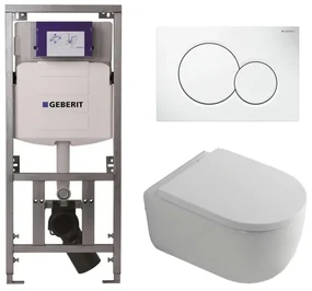 QeramiQ Dely Swirl Toiletset - 36.5x53cm - Geberit UP320 Burda inbouwreservoir - 35mm zitting - witte sigma bedieningsplaat - ronde knoppen - glans wit 0701131/0700518/SW1000767/SW1026256