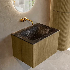Mondiaz Kurve-dlux 60cm badmeubel dusk met 1 lade en wastafel cloud midden zonder kraangat lava