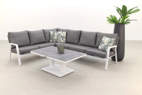 Azoren lounge dining set links - white (tafel verstelbaar in hoogte)