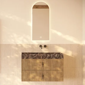 Muebles Murcia badmeubel ribbelfront 100cm eiken met Dark Emperador wastafel zonder kraangat