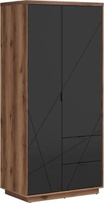 Kledingkast Fivale 105, Zwart, Donker delano-eik, 201x94x57cm, 95 kg, Kledingkast deuren: Met scharnieren, Aantal planken: 3, Aantal planken: 3