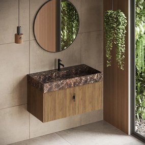 Muebles Zahora badmeubel ribbelfront 100cm eiken met Dark Emperador wastafel met kraangat