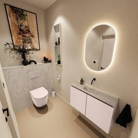 MONDIAZ TURE-DLUX 80cm toiletmeubel Rosee. EDEN wastafel Opalo positie midden. Zonder kraangat. TUREDX80ROSM0OPA