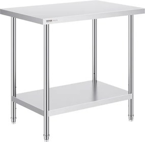 VEVOR RVS-werktafel, 61 x 91 x 86 cm, draagvermogen 340 kg, robuuste metalen werktafel met 3 verstelbare hoogtes, commercieel werkstation voor keuken, garage, restaurant, achtertuin