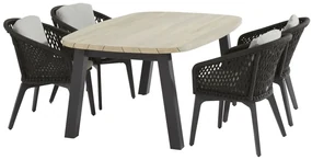 4 Seasons Outdoor Belize dining set met Derby tafel ellipsvormig blad 180 cm Tuinset antraciet weerbestendig