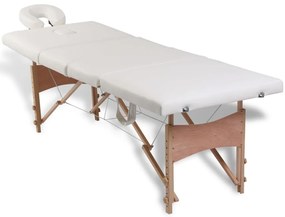 vidaXL Massagetafel inklapbaar met houten frame (vier delen / crèmewit)