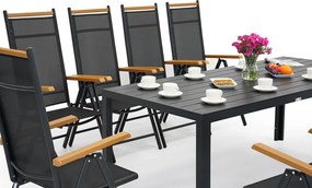 Verona Wood polywood aluminium tuinmeubelen met grote tafel voor 10 personen Garden Point zwart