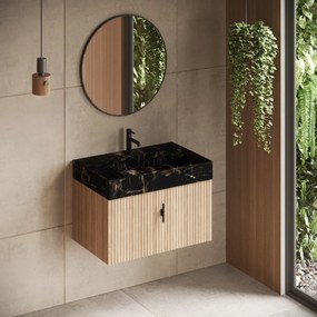 Muebles Zahora badmeubel ribbelfront 80cm naturel eiken met Portoro Gold wastafel met kraangat