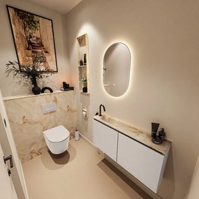 Mondiaz Ture DLux toiletmeubel 100cm linen met wastafel frappe links met kraangat