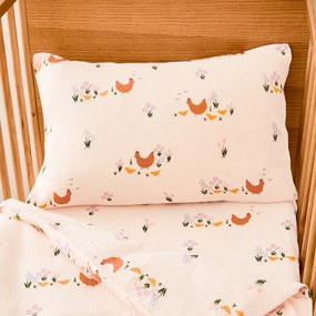 Kussensloop baby, biologisch tetra, kippenprint, POULETTE