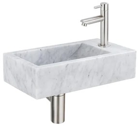 Saniclass Fuente fonteinset - 40x22 - 1 kraangat - rechts - marmer - fonteinkraan RVS geborsteld - wit SW696237/SW696207/SW696217/SW728223