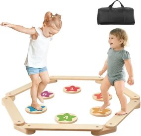 VEVOR Balance Beam Stepping Stones, 6-pack houten balance boards voor peuters, Montessori speelgoed voor kinderen van 2-6 jaar, bevordert coördinatie en grove motoriek, indoor en outdoor gymnastiekparcours, cadeau voor meisjes en jongens
