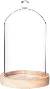 Atmosphera Glazen Stolp op Houten Plateau D12xH19 cm - Transparant / Lichtbruin