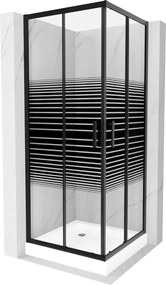 Mexen Rio vierkante douchecabine 80 x 80 cm, zwarte strepen, zwart + douchebak, wit - 860-080-080-70-20-4510