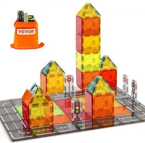 VEVOR Magnetische Bouwstenen, 56 Stukken, Magnetische Wegenbouwstenen, Magnetisch Speelgoed met Opbergzak, STEM Sensorisch Educatief Stad Bouwstapelspeelgoed, Voor Kinderen Vanaf 3 Jaar