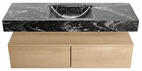 Mondiaz Alan DLux badmeubel 130cm washed oak 2 lades met wastafel lava midden 1 kraangat