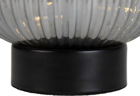 Art Deco tafellamp zwart met smoke glas incl. E27 lichtsnoer - Karel