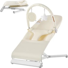 VEVOR Baby Bouncer, opvouwbare schommelstoel voor baby's van 0-9 maanden, schommelstoel met 2 ligstanden en draaibare speelstang, babyschommel met reistas voor binnen en buiten, 685 x 410 x 600 mm beige