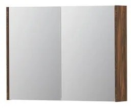 INK SPK1 Spiegelkast - 80x14x60cm - 2 deuren - dubbelzijdige Spiegel - schakelaar en stopcontact - MFC Noten 1110564
