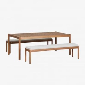 Rechthoekige Eettafel (200x100 Cm) Met 2 Eetbankjes Van Eucalyptus Hout Aderyn Natuurlijk Hout - Sklum