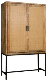 Tower Living Mangohouten Kast Met Rotan Naturel Carini - 110x45x190cm.