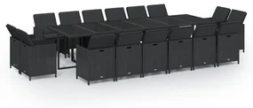 vidaXL 17-delige Tuinset met kussens poly rattan zwart