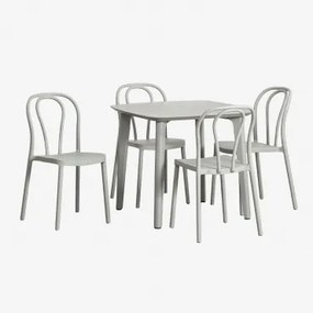 Set Van Vierkante Tafel 85x85 Cm Scand En 4 Stapelbare Tuinstoelen Van Polypropyleen Mizzi Groen – Khaki - Sklum