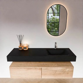 Zaro Alan badmeubel 140cm washed oak 2 lades met vrijhangende wastafel cloud rechts 1 kraangat urban