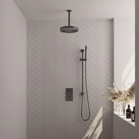 Brauer Stripe inbouw regendouche met 25cm hoofddouche, met plafondarm, glijstang en staafhanddouche set 21 gunmetal geborsteld PVD