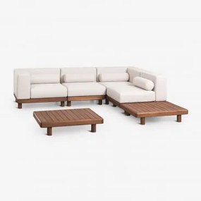 Tuinset Met Modulaire Hoekbank Van 4 Delen Met 2 Hoekmodules En 2 Salontafels Van Acaciahout Edrien Acacia Bruin - Sklum