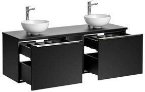 Comad Santa Fe Black badkamermeubel 140cm zwart mat met open kast en 2 mat witte waskommen