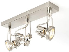 Industriële Spot / Opbouwspot / Plafondspot staal 3-lichts draai- en kantelbaar - Suplux Industriele / Industrie / Industrial, Modern GU10 Binnenverlichting Lamp