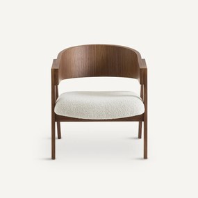 Fauteuil in notenhout en bouclette stof, Charly