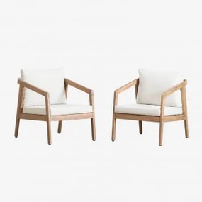 Set Van 2 Fauteuils Van Acaciahout Kaela Lichte Acaciekleur & Stof Gardenia Wit - Sklum