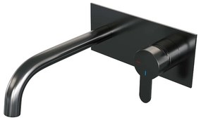Brauer Gunmetal Edition ColdStart wastafelkraan inbouw gebogen uitloop met achterplaat model D1 gunmetal geborsteld PVD