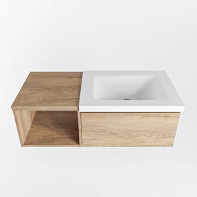 Mondiaz Bukla 100cm badmeubel met open module 40 Washed Oak met 1 lade wastafel Cloud rechts 1 kraangat Talc