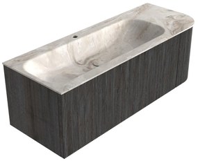 Mondiaz Kurve-dlux 125cm badmeubel ronding rechts shadow met 1 lade en deur en wastafel big medium kraangat links frappe