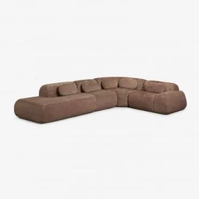 4-delige Modulaire Hoekbank Met Linker Divan In Vacuüm Verpakte Chenille Mérida Chenille Karamelbruin - Sklum