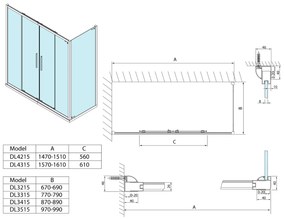 Polysan Lucis rechthoekige douchecabine met schuifdeur 150x100cm chroom
