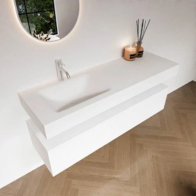 Zaro Alan badmeubel 140cm talc 1 lade met vrijhangende wastafel cloud links 1 kraangat talc