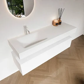 Zaro Alan badmeubel 140cm talc 1 lade met vrijhangende wastafel cloud links 1 kraangat talc
