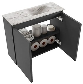 Mondiaz Ture DLux toiletmeubel 60cm dark grey met wastafel glace rechts met kraangat