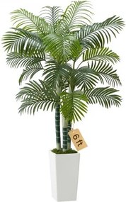 VEVOR Kunst Areca Palmboom, 1,8 m Kunstmatige Tropische Palmplanten met Witte Hoge Plantenbak, Kunstzijden Plant in Pot, Nepboom voor Veranda's, Woonkamers, Patio's, Huis, Kantoor